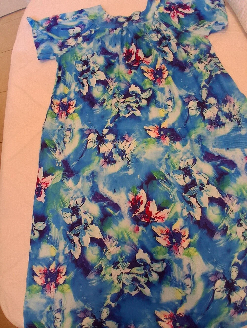Blue Floral Short-Sleeve Casual Girls Dress